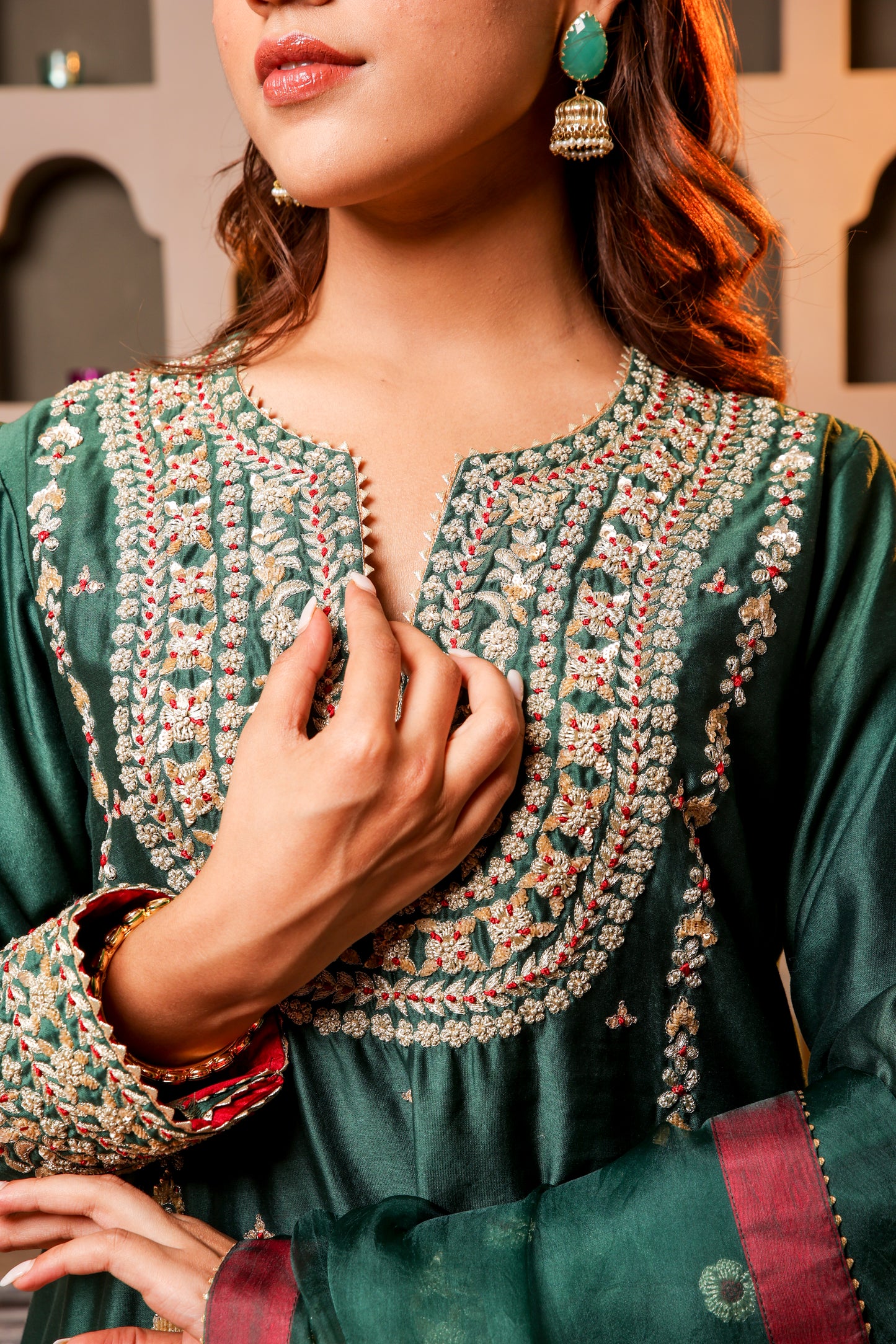 Elegant Green Embroidered Salwar Kameez Set