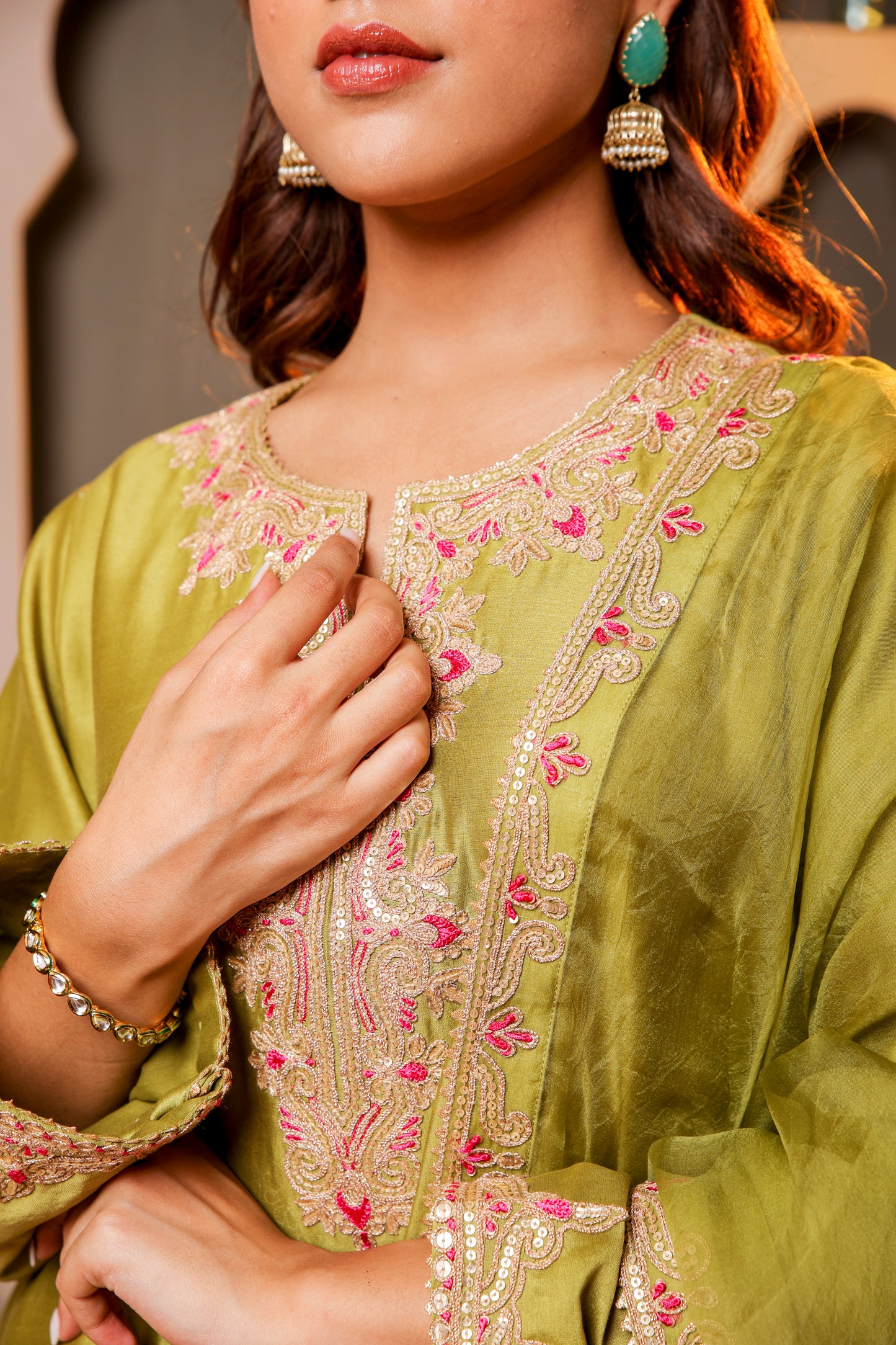 Green Embroidered Salwar Kameez Set