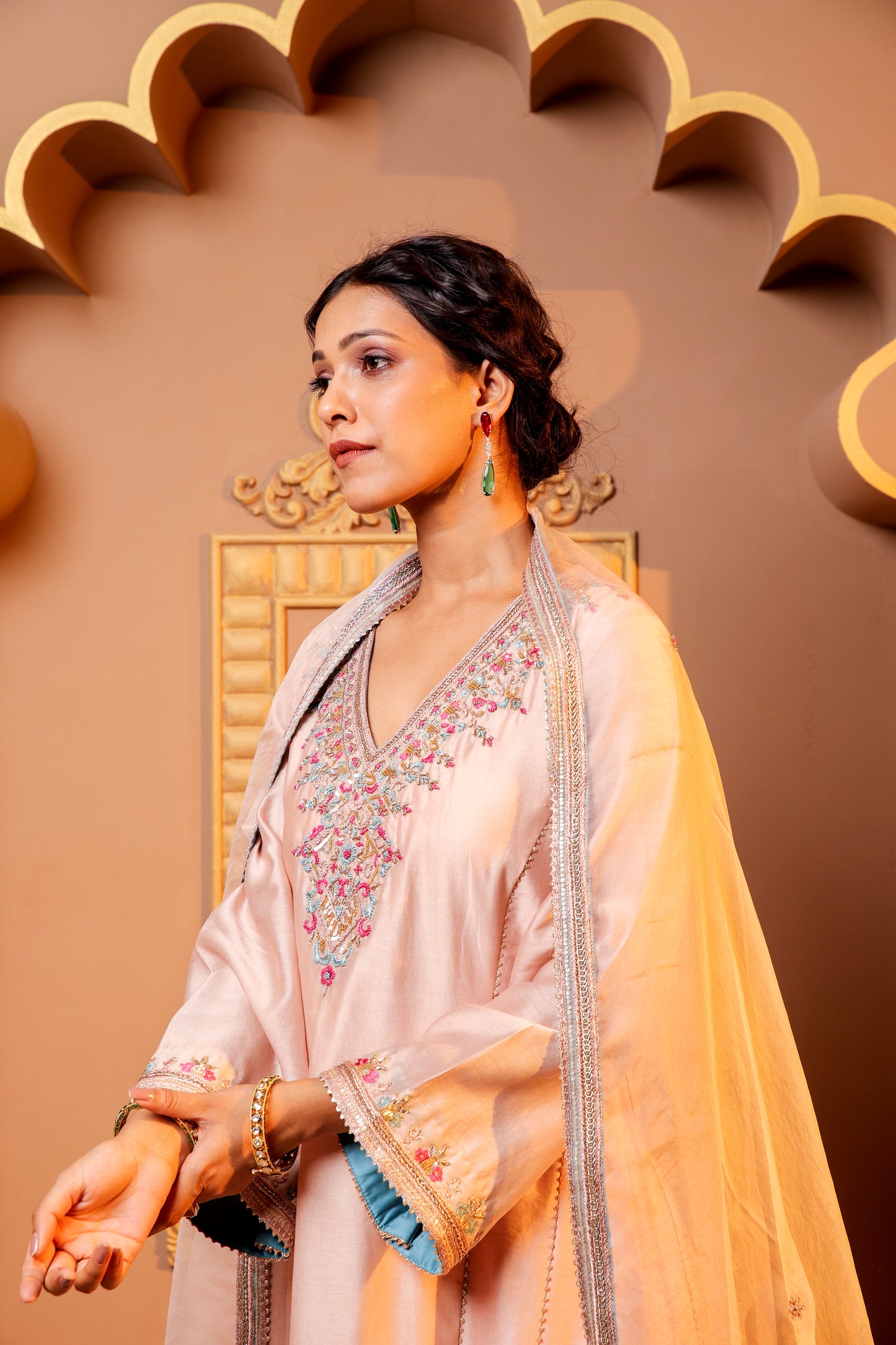 Light Beige Pink Embroidered Salwar Kameez Set