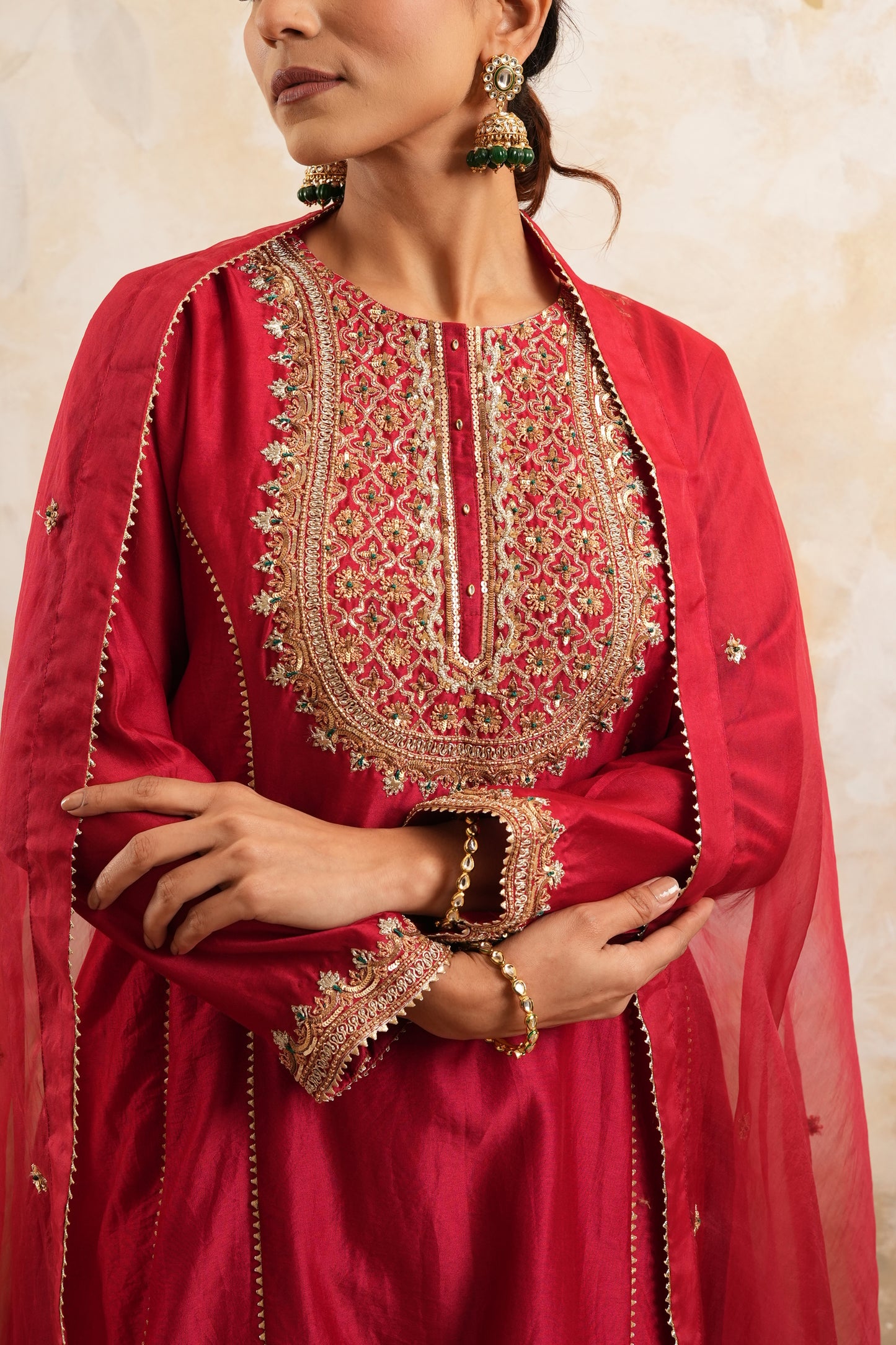 The Crimson Red Hand Embroidered Kurta With Salwar