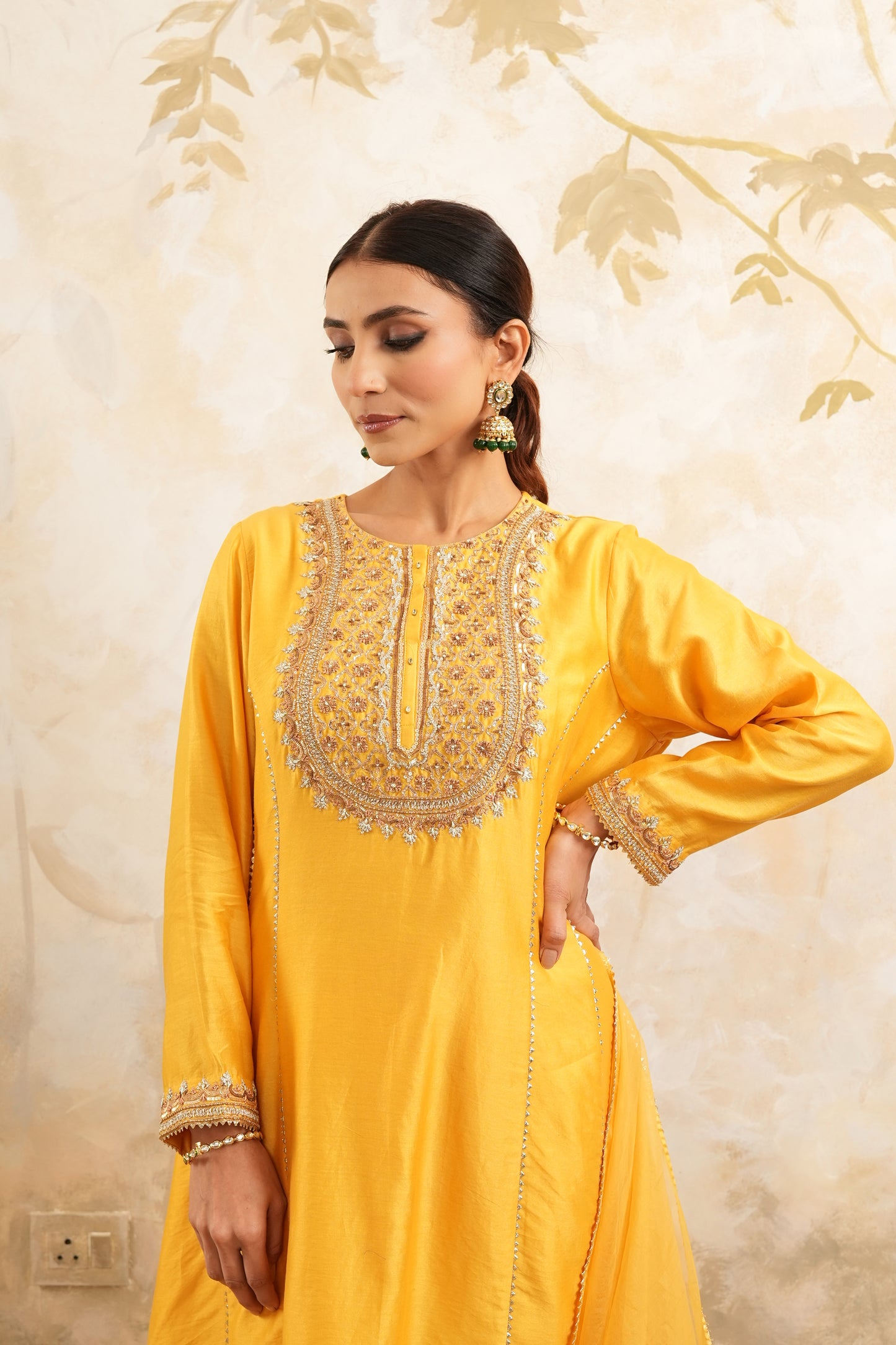 The Golden Yellow Hand Embroidered Kurta With Salwar