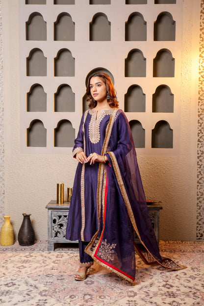 Purple Embroidered Salwar Kameez Set