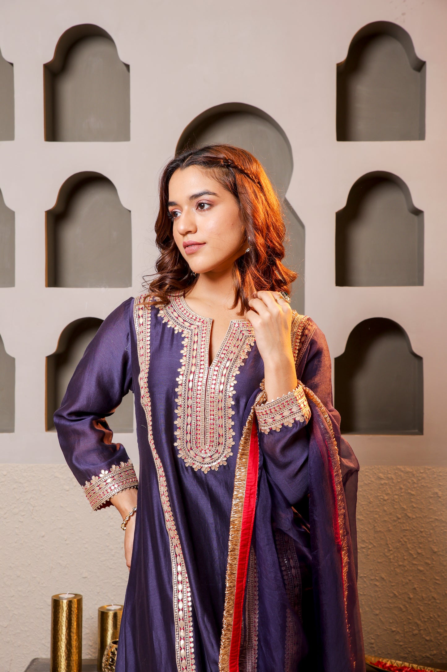 Purple Embroidered Salwar Kameez Set