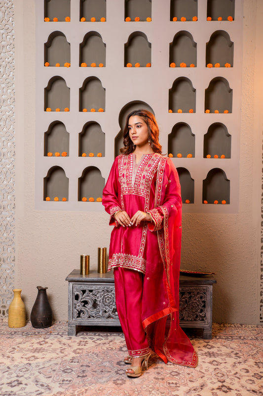 Elegant wine color Embroidered Salwar Kameez Set