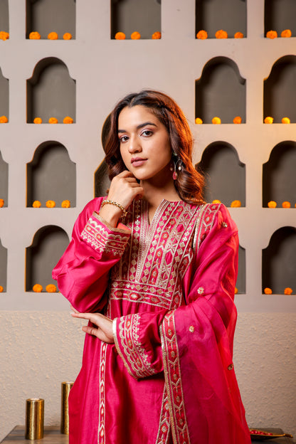 Elegant wine color Embroidered Salwar Kameez Set