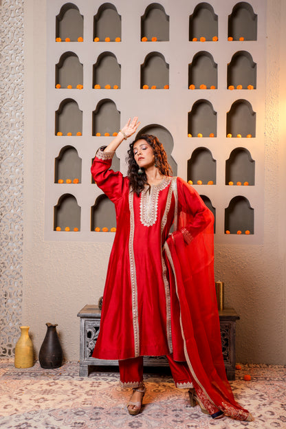Exquisite Red Embroidered Salwar Kameez Set