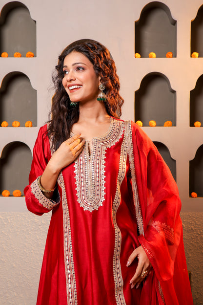 Exquisite Red Embroidered Salwar Kameez Set