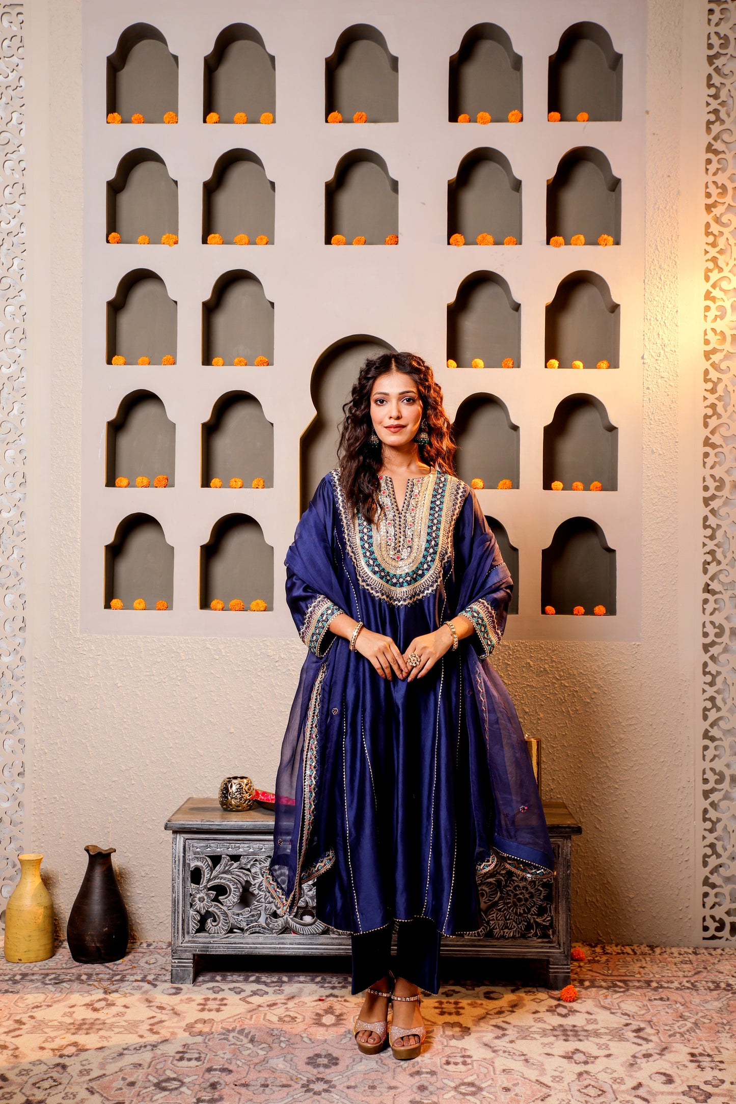 Navy Blue Royalty Embroidered Suit Set