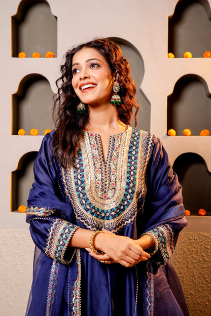 Navy Blue Royalty Embroidered Suit Set