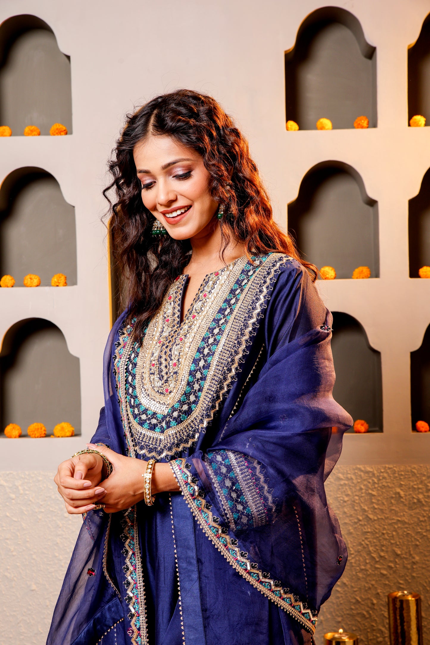 Navy Blue Royalty Embroidered Suit Set