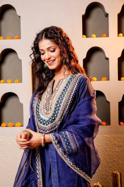 Navy Blue Royalty Embroidered Suit Set