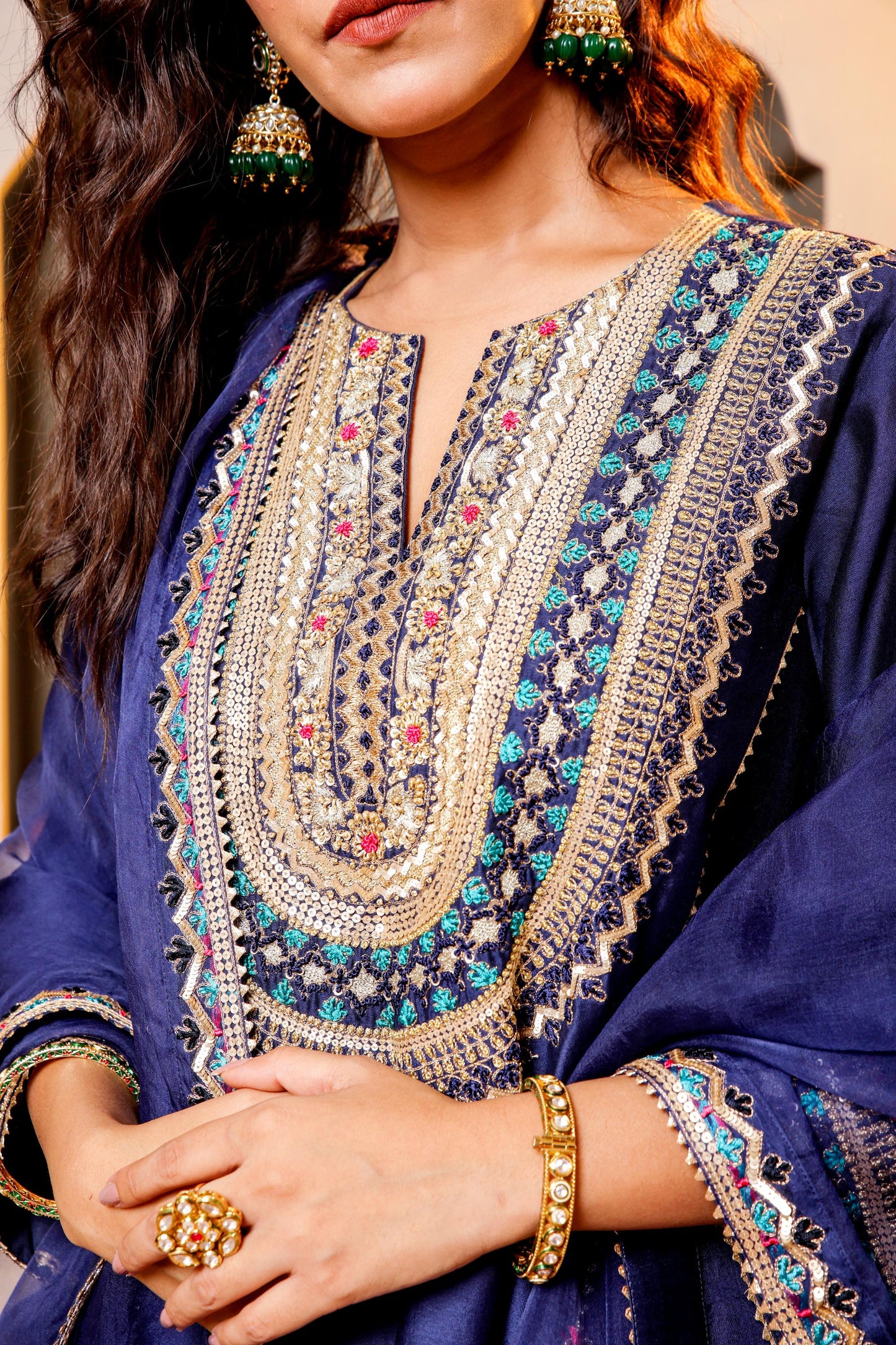 Navy Blue Royalty Embroidered Suit Set