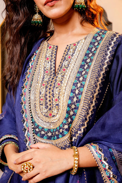 Navy Blue Royalty Embroidered Suit Set