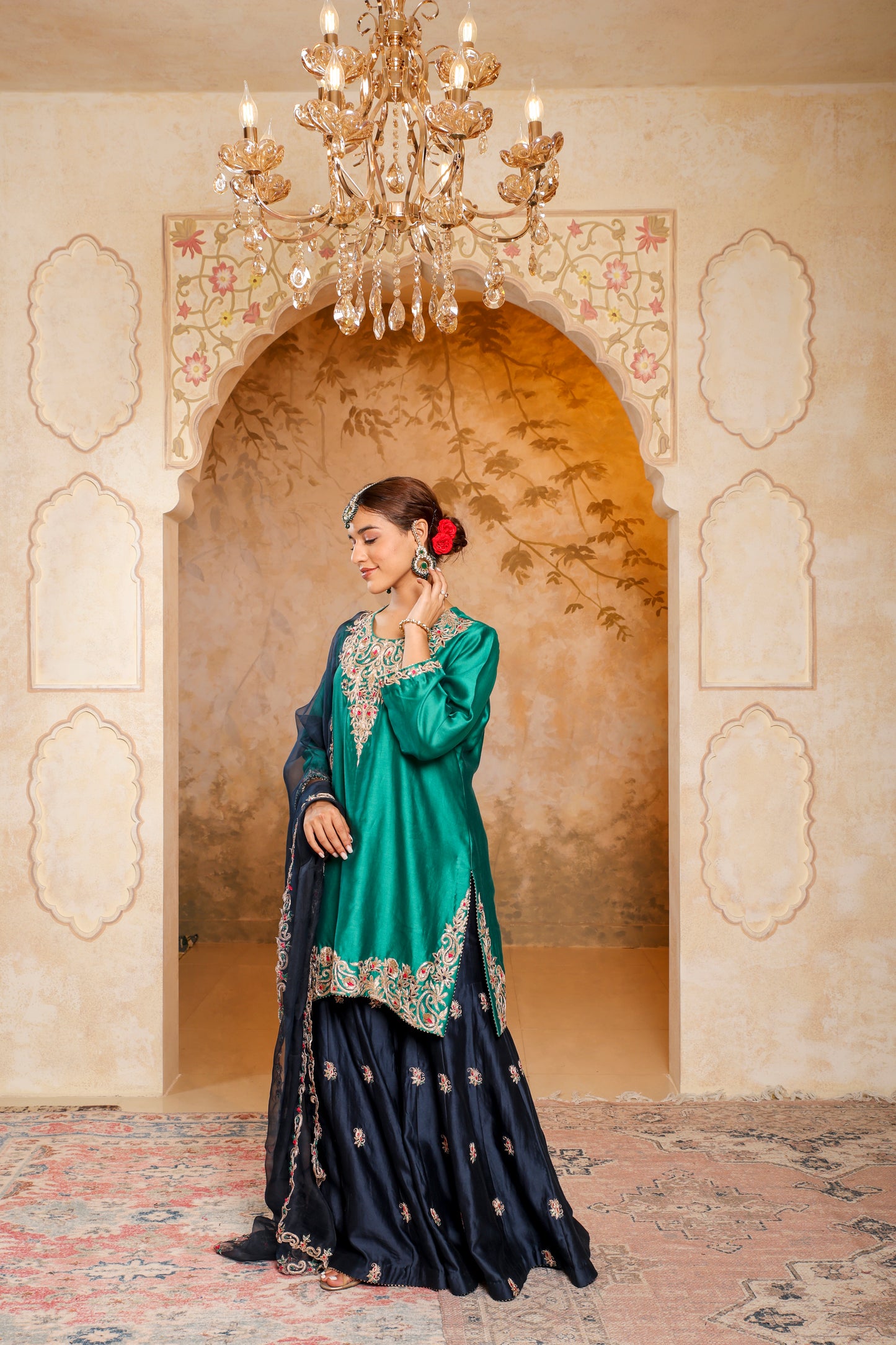 Emerald Green and Navy Blue Sharara Set