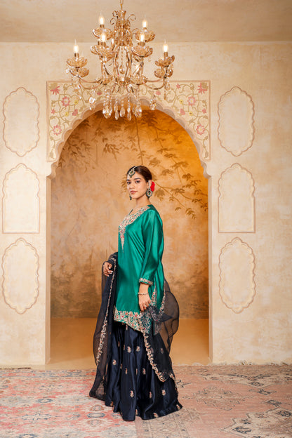 Emerald Green and Navy Blue Sharara Set