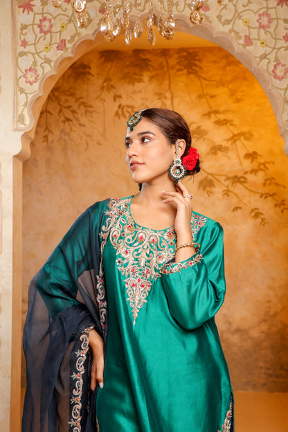 Emerald Green and Navy Blue Sharara Set
