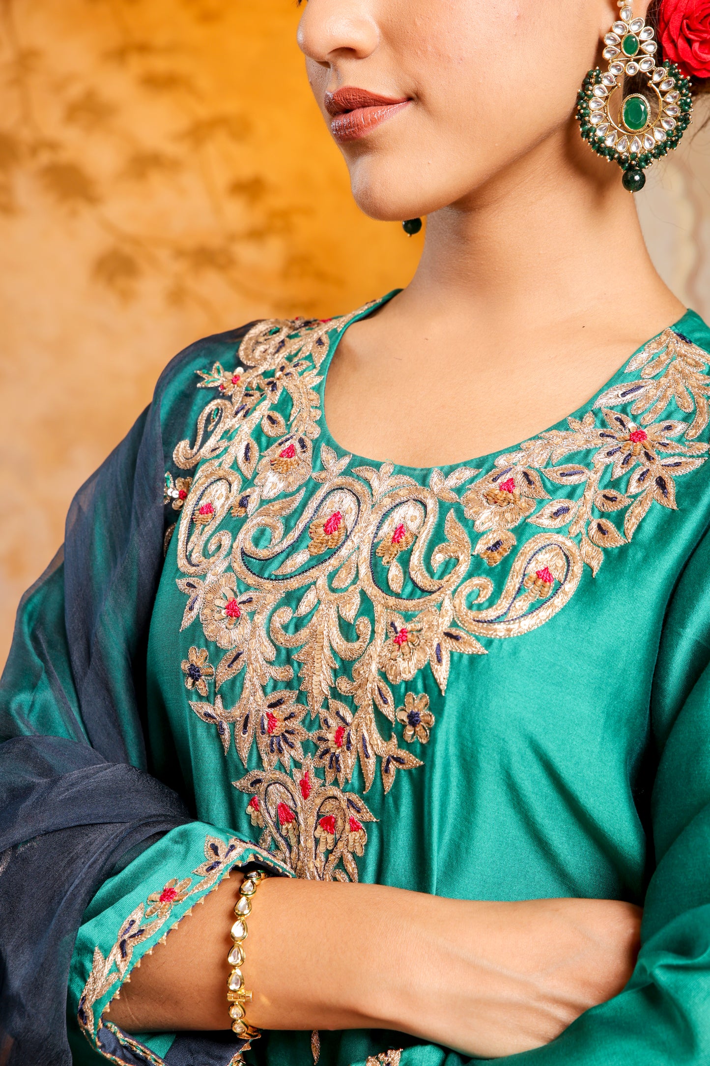 Emerald Green and Navy Blue Sharara Set