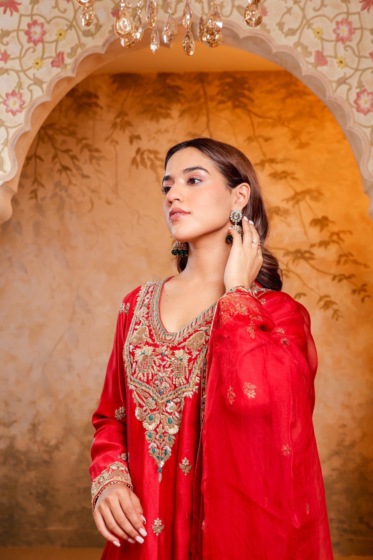 Regal Red Embroidered Sharara Set