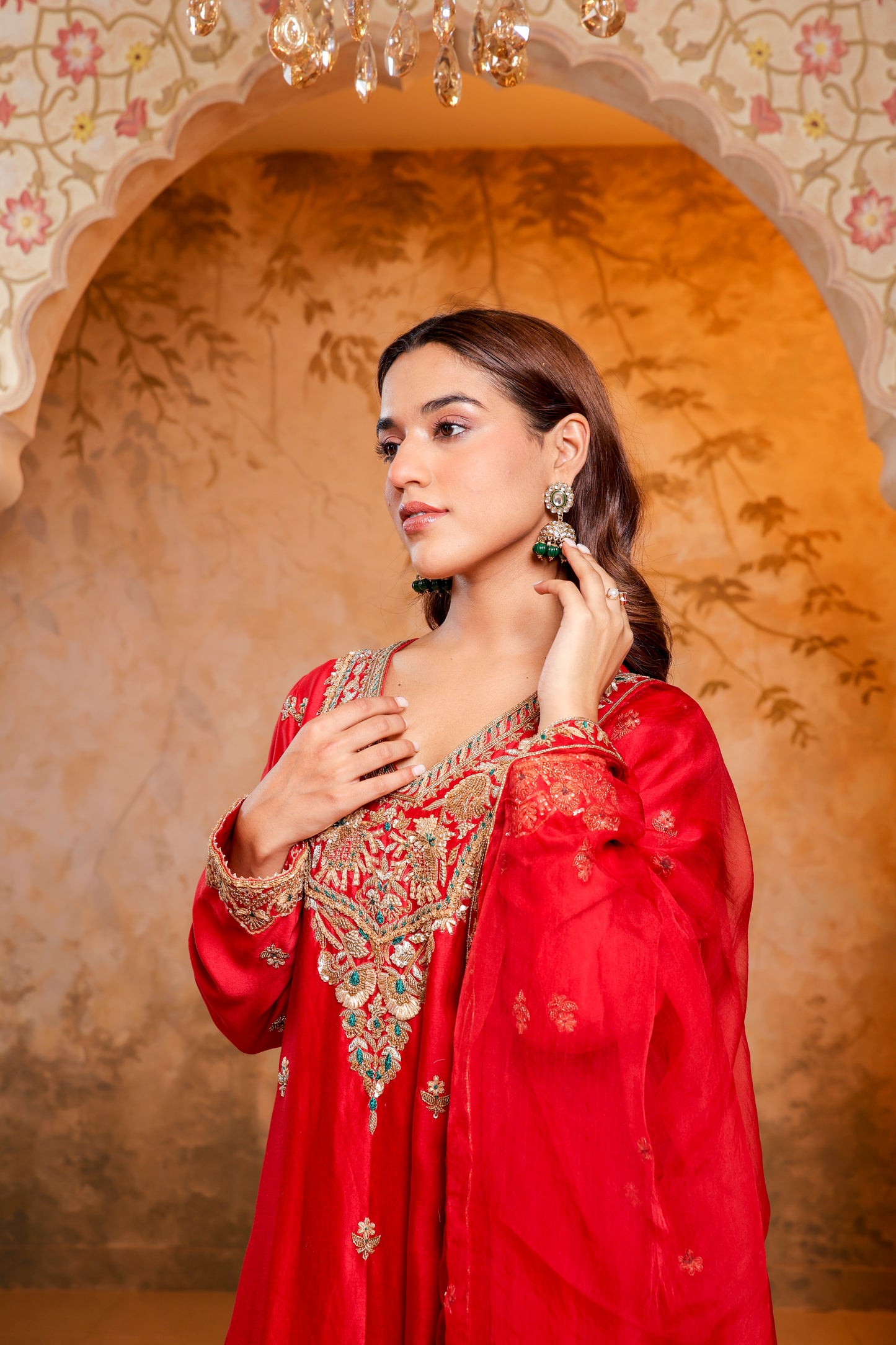Regal Red Embroidered Sharara Set