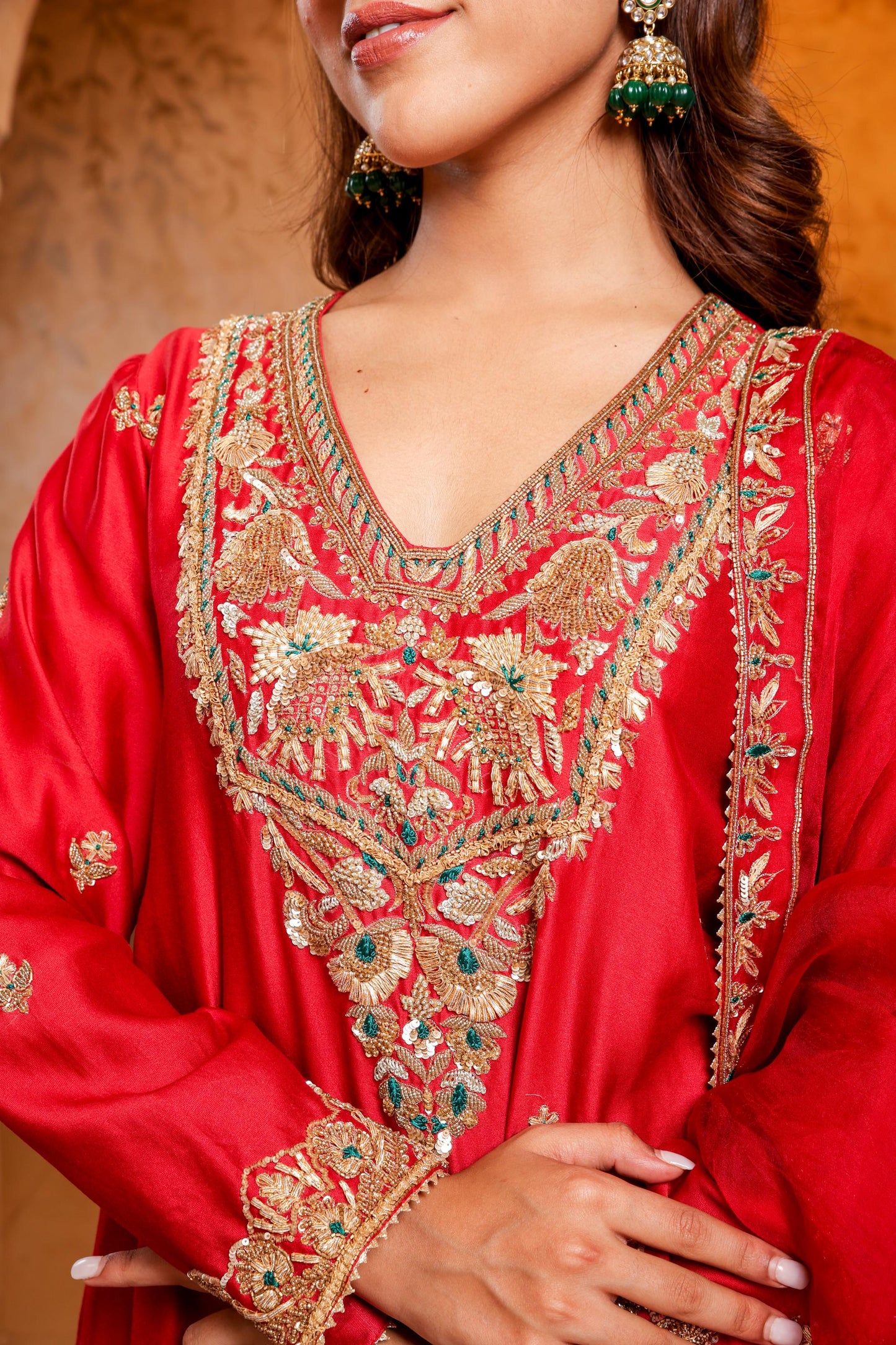 Regal Red Embroidered Sharara Set