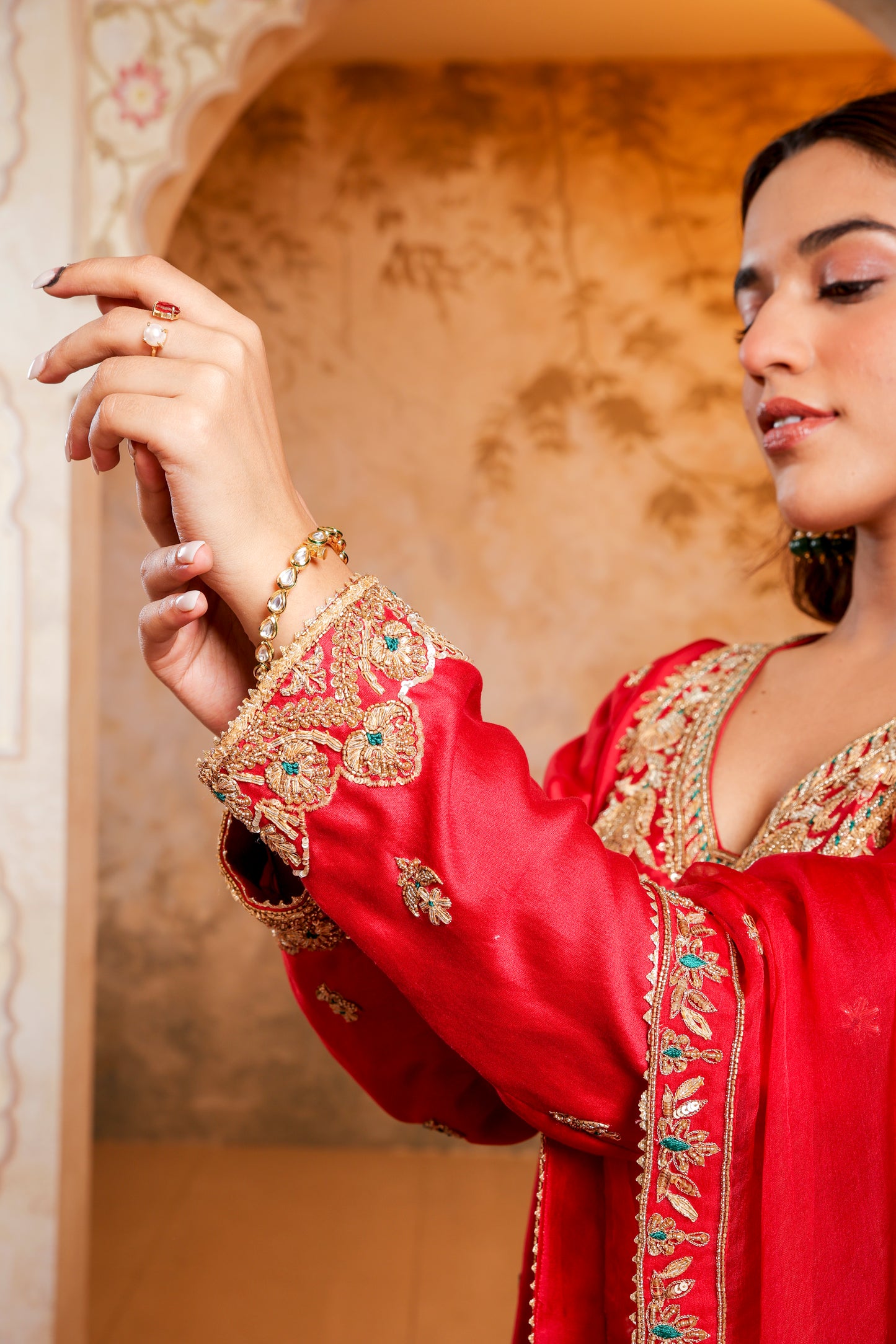 Regal Red Embroidered Sharara Set