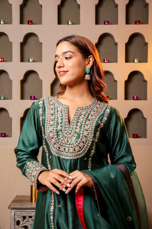 Elegant Green Embroidered Salwar Kameez Set