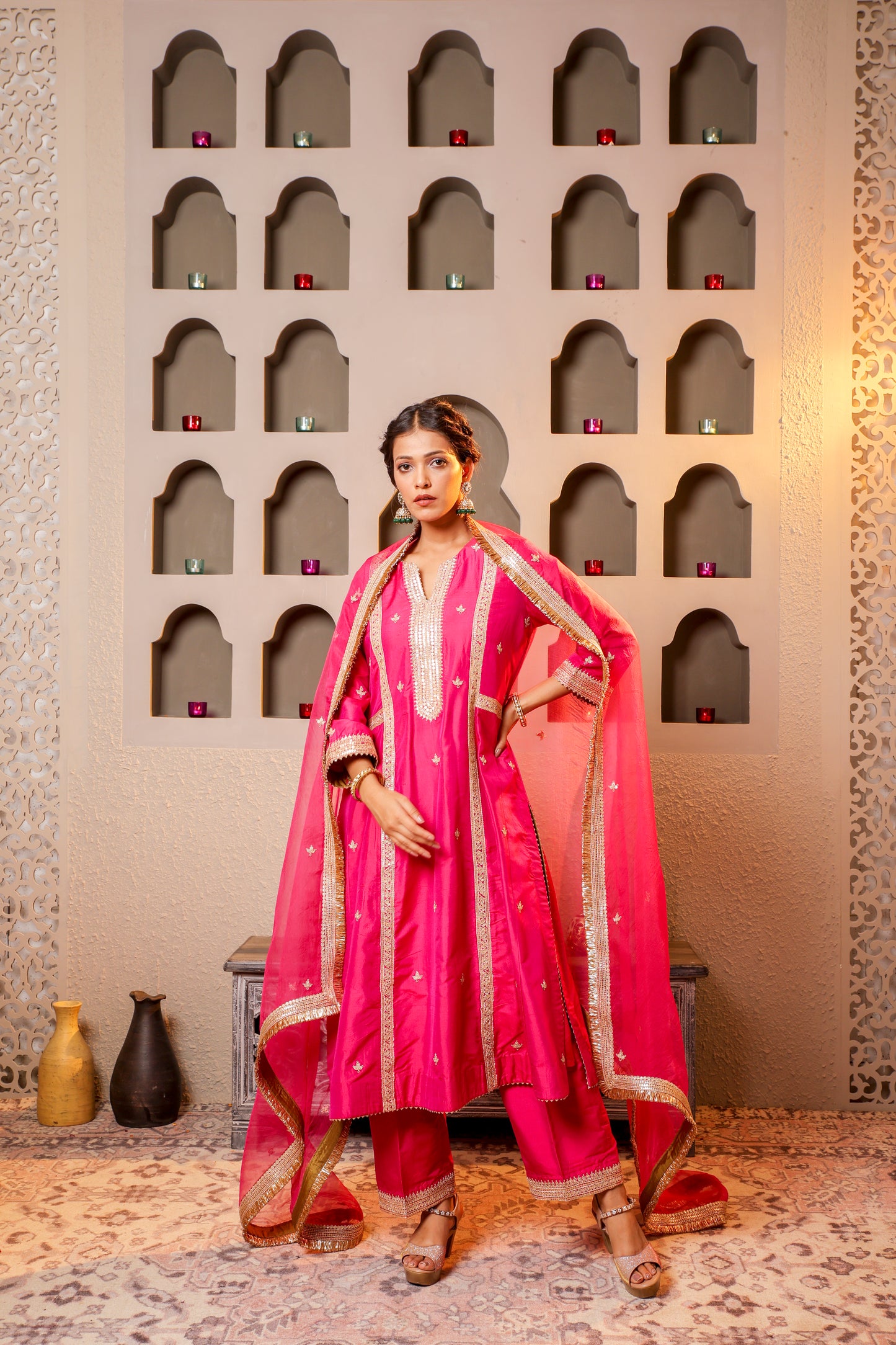 Magenta Embroidered Suit Set