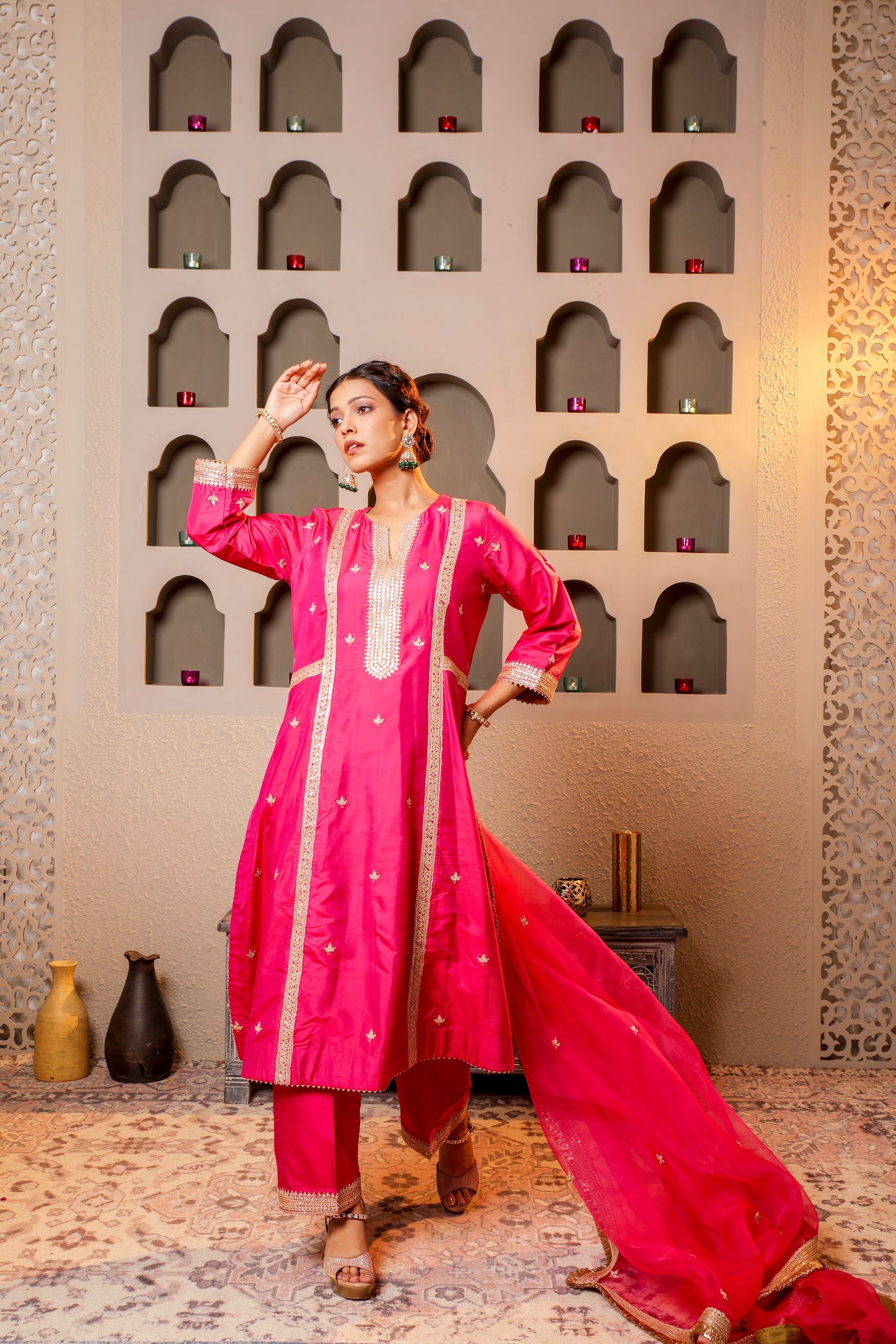 Magenta Embroidered Suit Set
