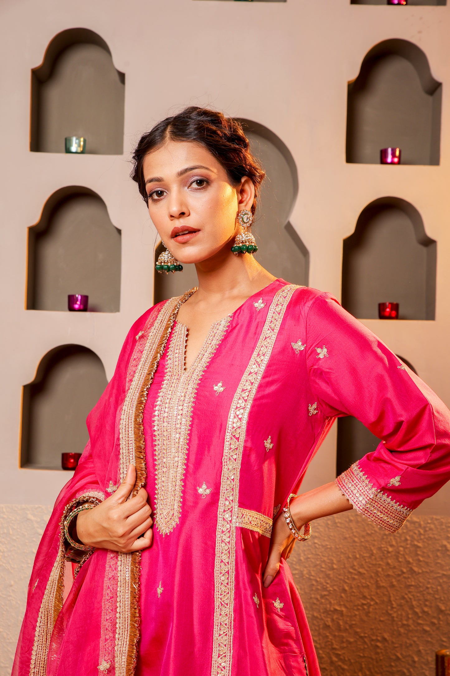 Magenta Embroidered Suit Set
