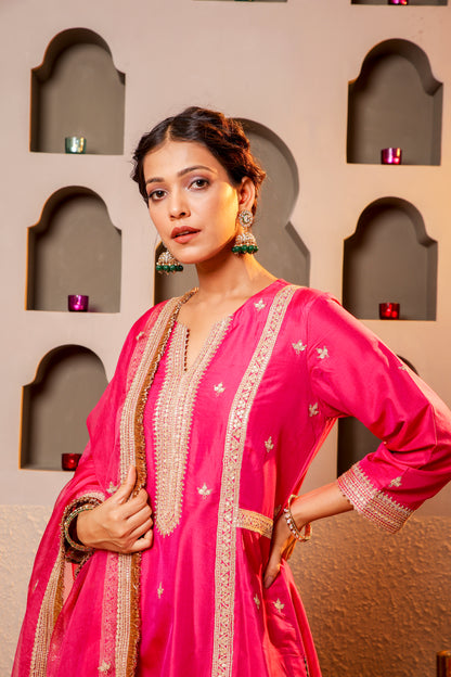 Magenta Embroidered Suit Set