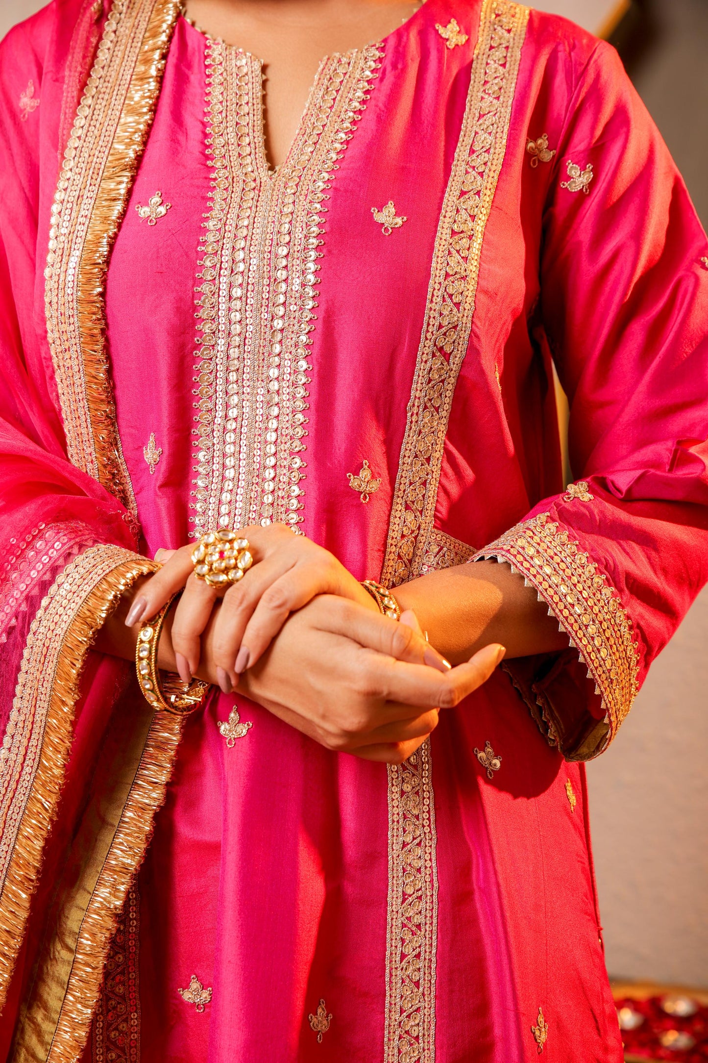 Magenta Embroidered Suit Set