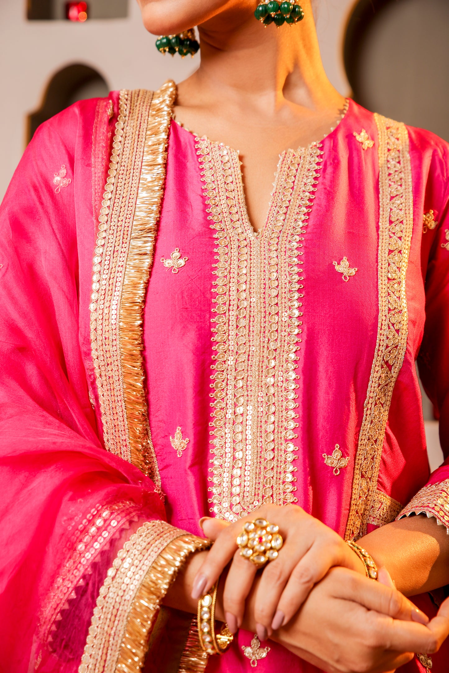 Magenta Embroidered Suit Set