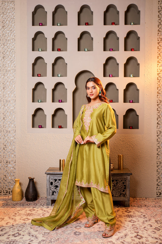 Green Embroidered Salwar Kameez Set