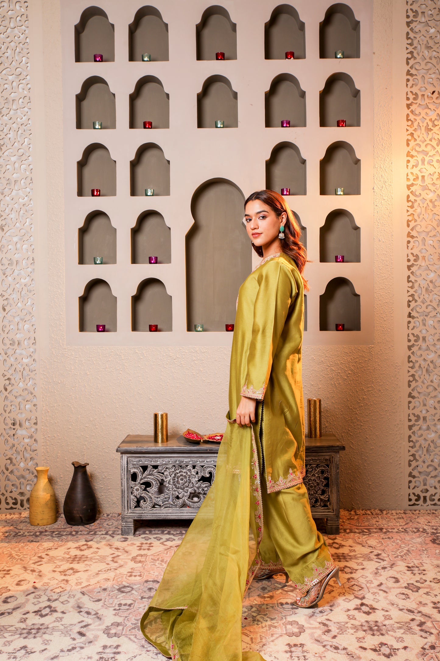 Green Embroidered Salwar Kameez Set