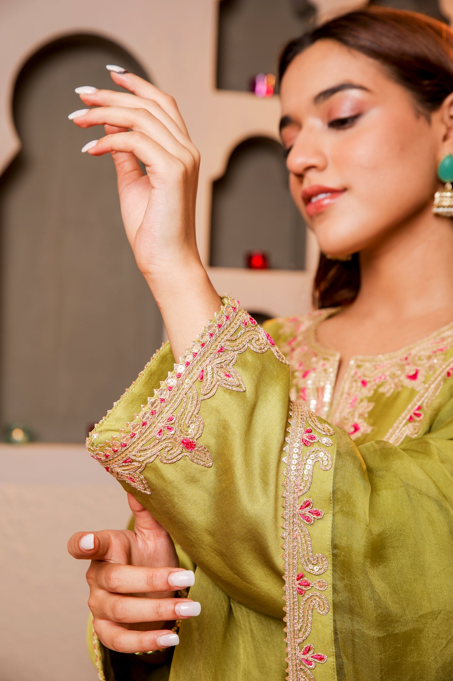 Green Embroidered Salwar Kameez Set