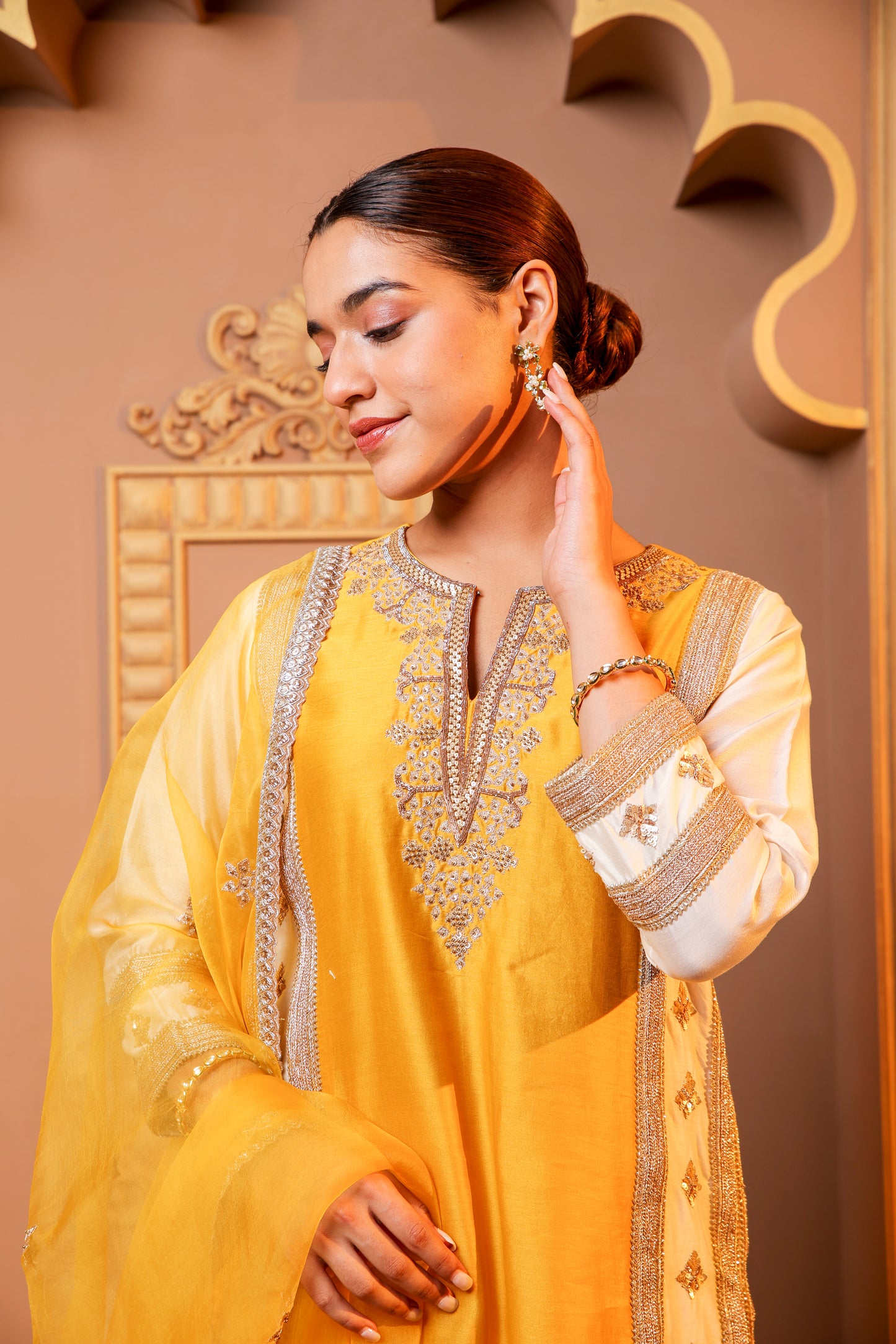 Golden Glow Embroidered Suit Set