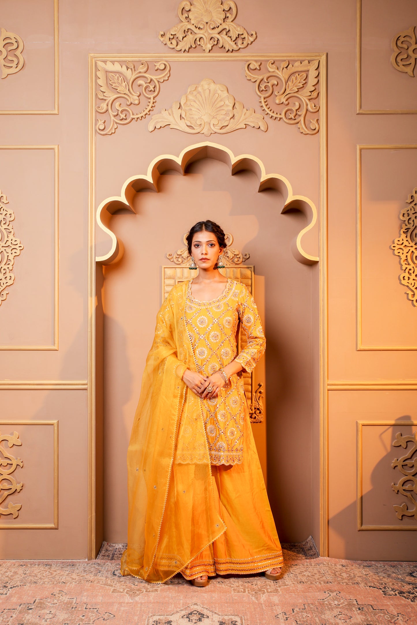 Sunshine Radiance Embroidered Suit With Plazzo Set