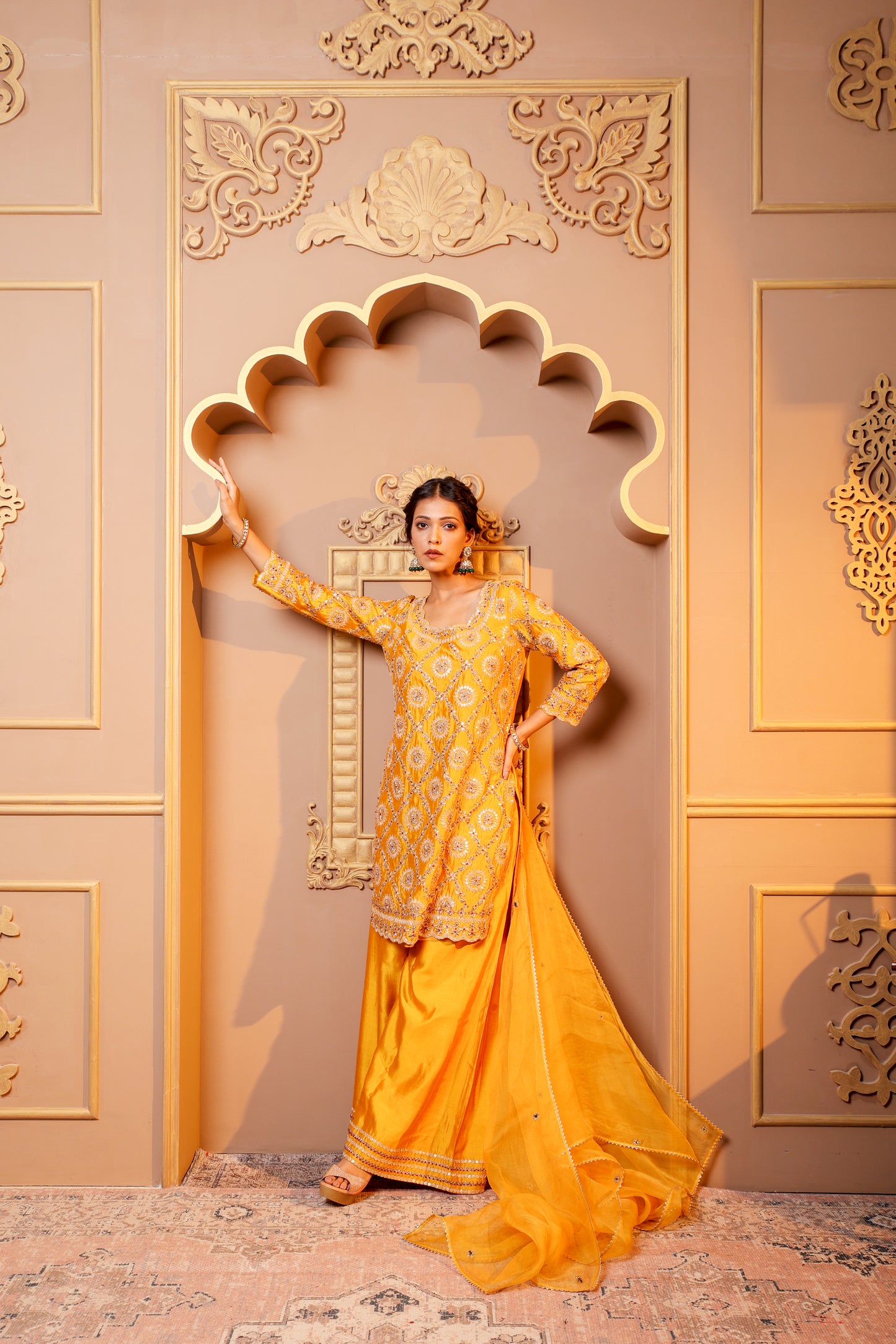Sunshine Radiance Embroidered Suit With Plazzo Set