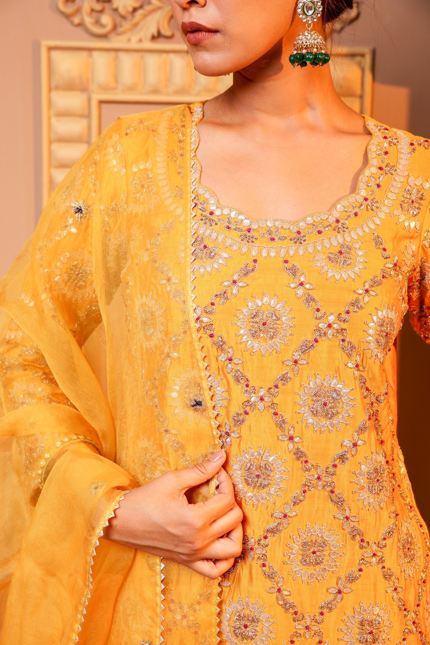 Sunshine Radiance Embroidered Suit With Plazzo Set
