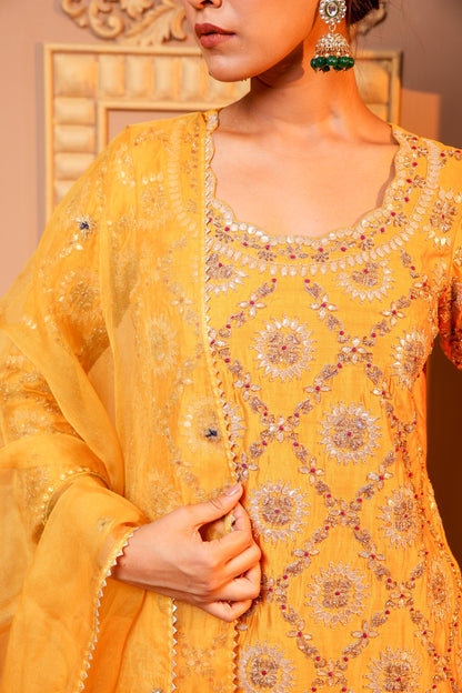 Sunshine Radiance Embroidered Suit With Plazzo Set