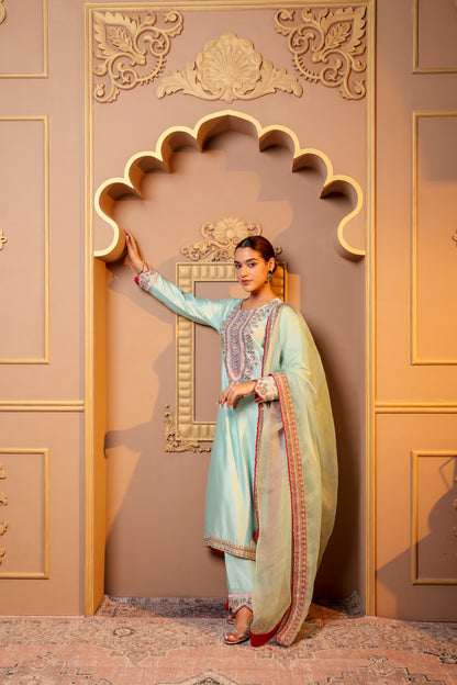 Blue Embroidered Suit Set