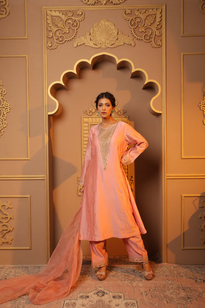 Salmon Pink Embroidery Suit Set