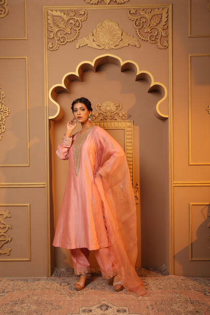 Salmon Pink Embroidery Suit Set