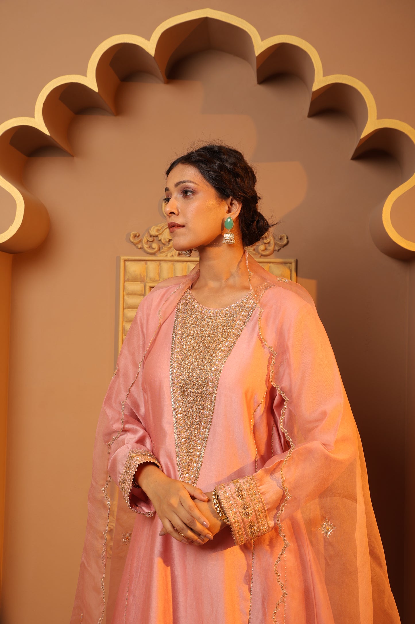 Salmon Pink Embroidery Suit Set