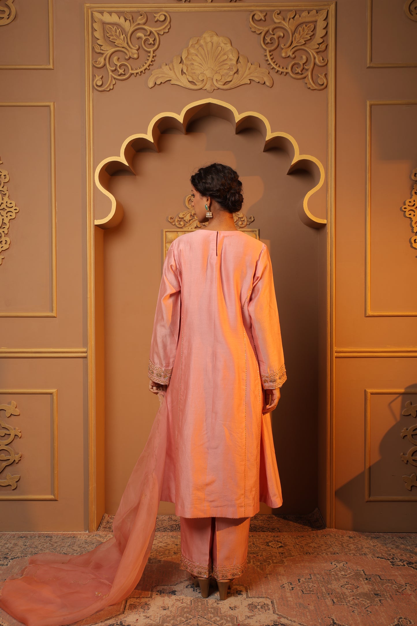 Salmon Pink Embroidery Suit Set