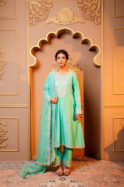 Turquoise Embroidered Salwar Kameez Set
