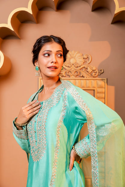 Turquoise Embroidered Salwar Kameez Set