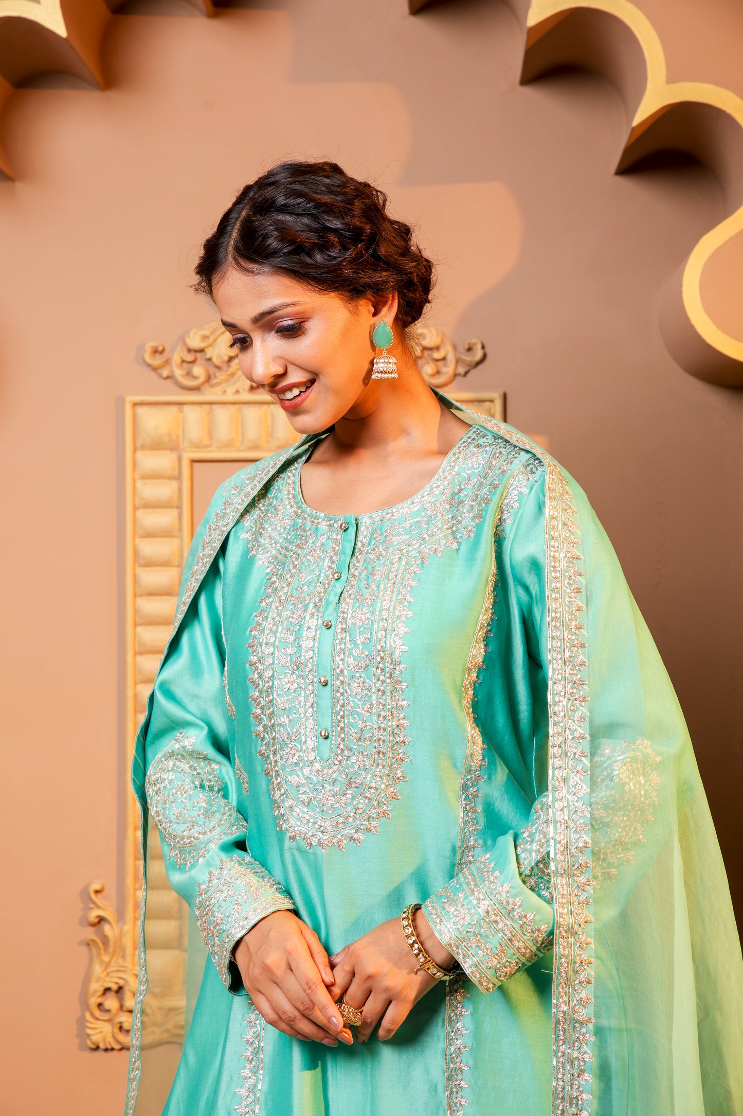 Turquoise Embroidered Salwar Kameez Set