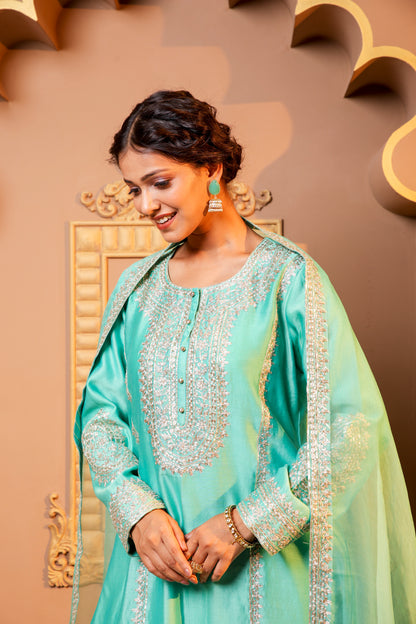 Turquoise Embroidered Salwar Kameez Set