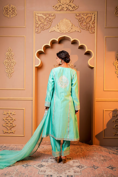 Turquoise Embroidered Salwar Kameez Set
